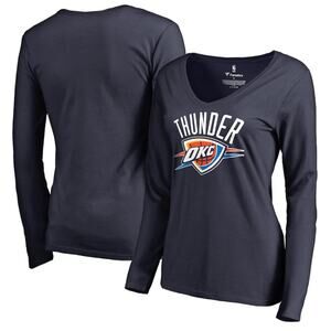 Women's Navy Oklahoma City Thunder Primary Logo V-Neck Long Sleeve T-Shirt Sz M